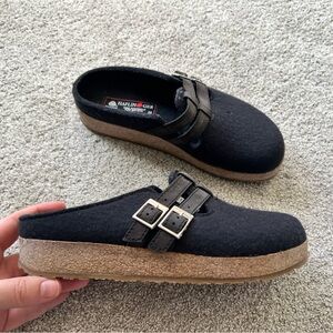 Haflinger Haley Clogs Women’s Size 38 Black Wool Slip On Mule Shoes